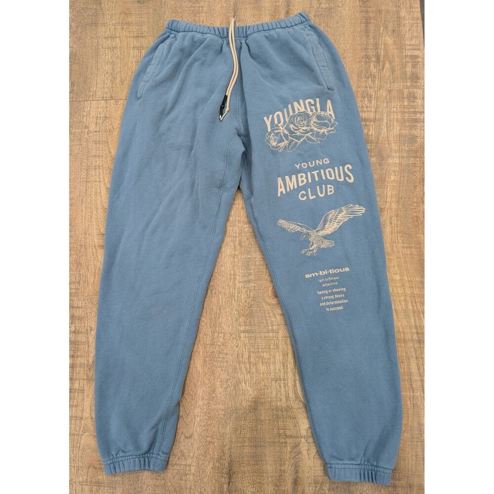 YoungLA 233 Immortal Joggers Mens M Blue Graphic Sweatpants Gym Streetwear Pants